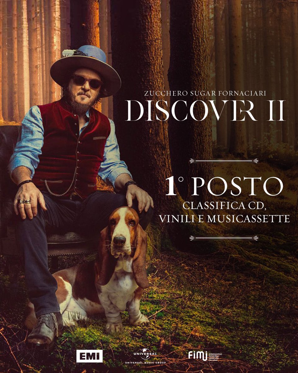 ZuccheroSugar's tweet photo. Discover II entra direttamente al primo posto della classifica CD, Vinili e Musicassette!
Grazie a tutti e a buon rendere.
Lots of love.
Zucchero

#Discover2 #ZuccheroSugarFornaciari
@UMusicItalia https://t.co/auu37krffk