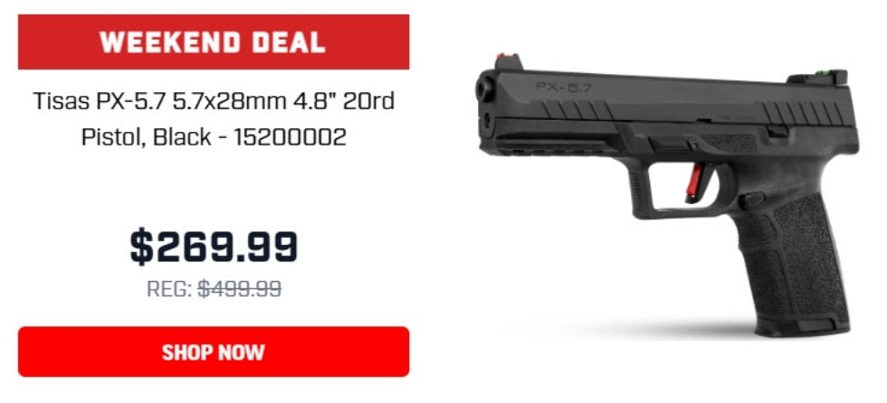 AKballistics's tweet image. ⭐️🔥➡️ alnk.to/9T9CVaJ
Tisas 5.7x28mm just $269.99 at PSA.  
Affiliate Link 🔥
#57x28mm #Tisas #GunDeals 
#2AShallNotBeInfringed @palmettoarmory
