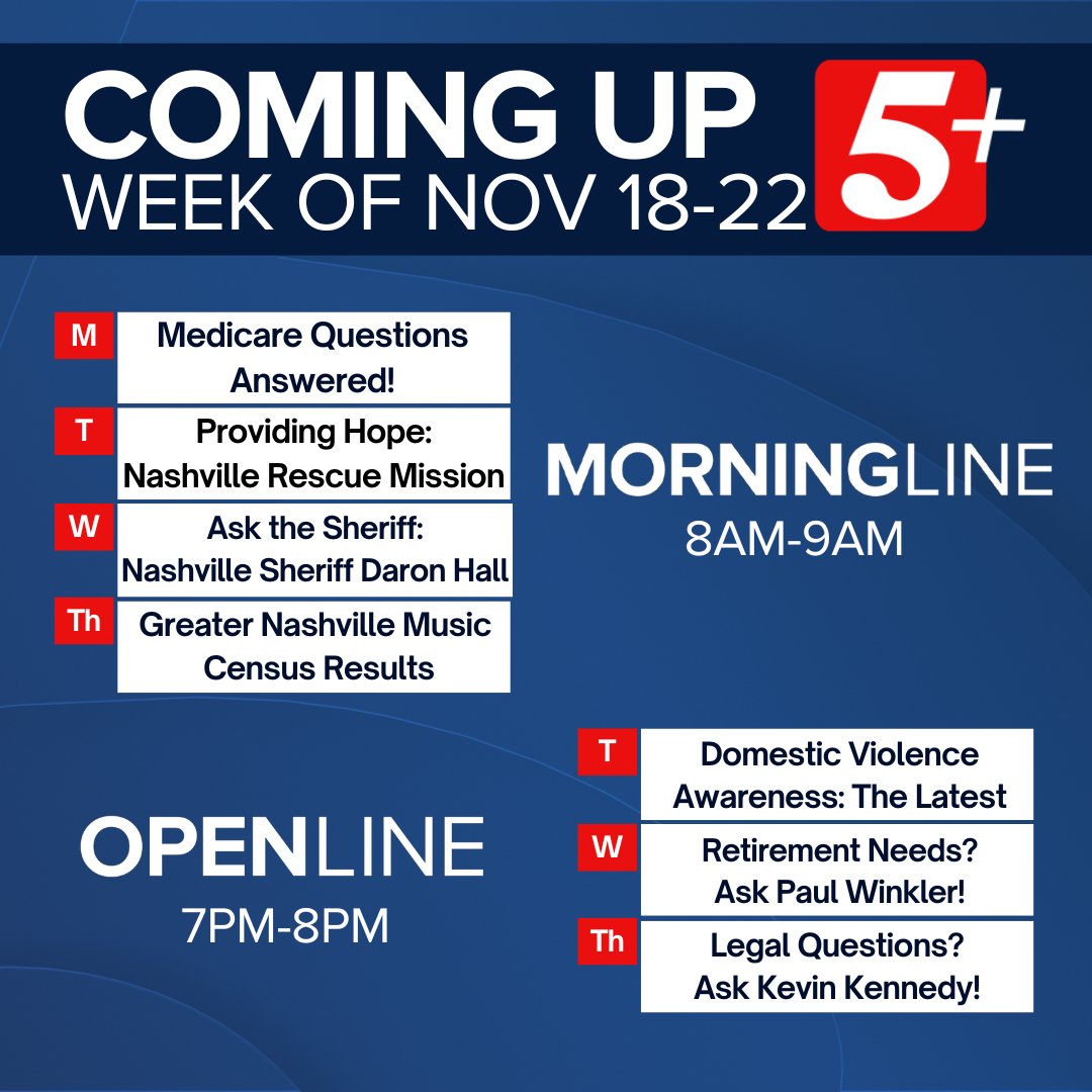 Join the conversation: 615-737-7587

Don't want to call in but have a question for one of our guests?  
Send us your questions or comments via email!  Email us at plus@newschannel5.com and we'll get your question on the air.