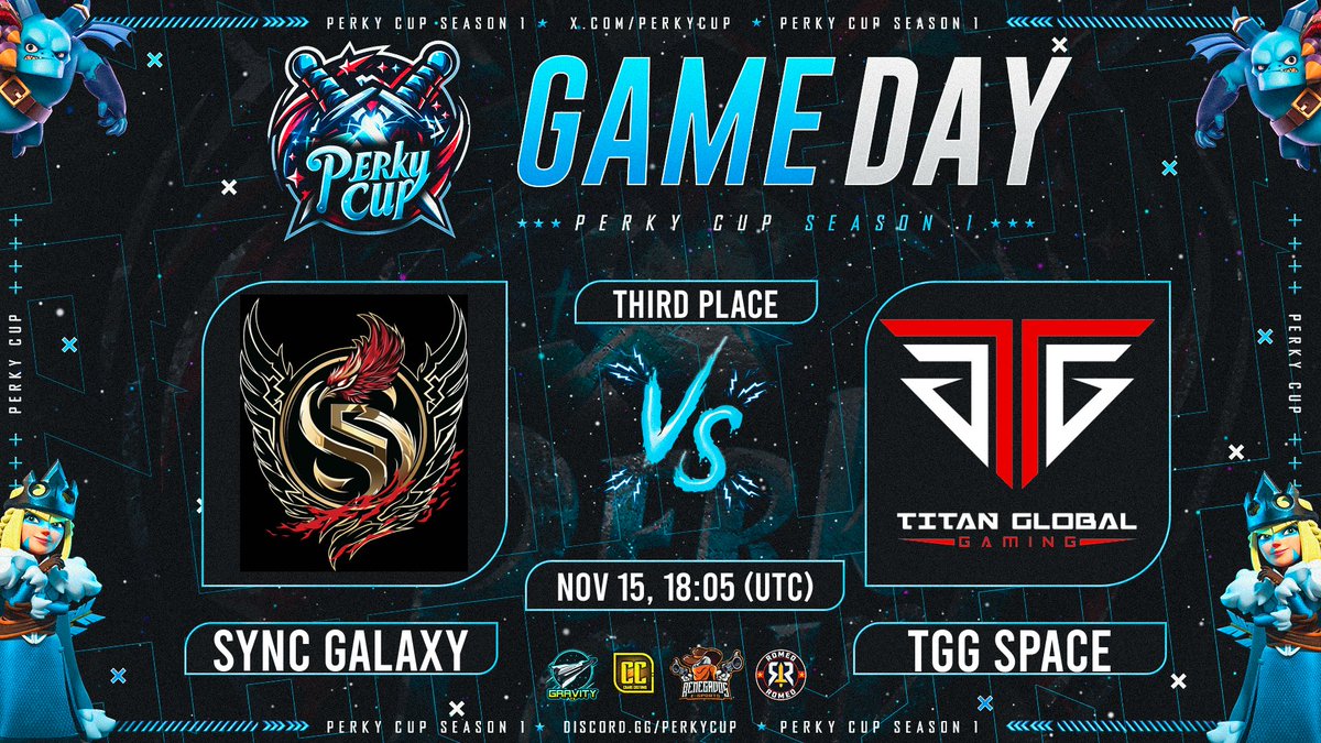 Perky Cup (@perkycup) on Twitter photo • 🔥┆〘 𝙈 𝘼 𝙏 𝘾 𝙃  𝘿 𝘼 𝙔 〙┆🔥 •
➥ ✨𝙏𝙃𝙄𝙍𝘿 𝙋𝙇𝘼𝘾𝙀 active cam✨
⚔️ SYNC GALAXY 🆚  TGG SPACE⚔️
🔰18:00 UTC ┆19:00🇪🇸 ┆12:00🇲🇽
💥Join you favorite streamer in this great showdown!✨
#GoPerkyCup 🔥 • 🔥┆〘 𝙈 𝘼 𝙏 𝘾 𝙃  𝘿 𝘼 𝙔 〙┆🔥 •
➥ ✨𝙏𝙃𝙄𝙍𝘿 𝙋𝙇𝘼𝘾𝙀 active cam✨
⚔️ SYNC GALAXY 🆚  TGG SPACE⚔️
🔰18:00 UTC ┆19:00🇪🇸 ┆12:00🇲🇽
💥Join you favorite streamer in this great showdown!✨
#GoPerkyCup 🔥