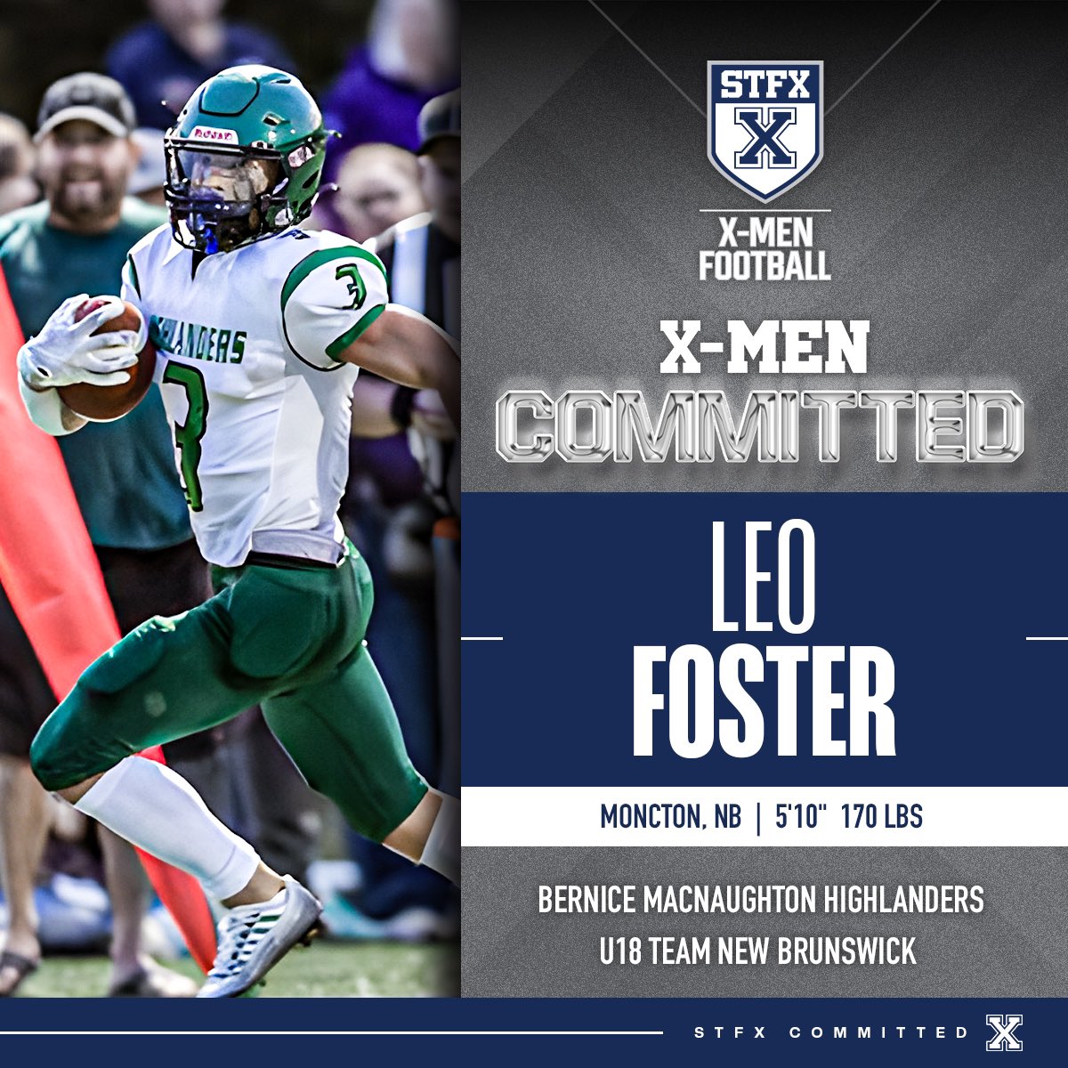 StFXFootball's tweet image. X-Men Football would like to welcome Leo Foster to the 2025 recruiting class! Leo is a Receiver from Moncton, NB. Welcome to the STFX family, Leo!

#HailandHealth
#STFX
#GoXGo