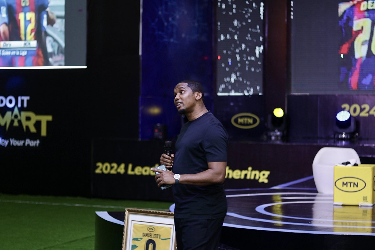 MTNCameroon's tweet image. .@SamuelEtoo, President of @Fecafootofficie, used his soccer experience as a metaphor to illustrate key leadership principles and teamwork to @MTNCameroon leaders. #LeadershipGathering2024 #DoItSmart
