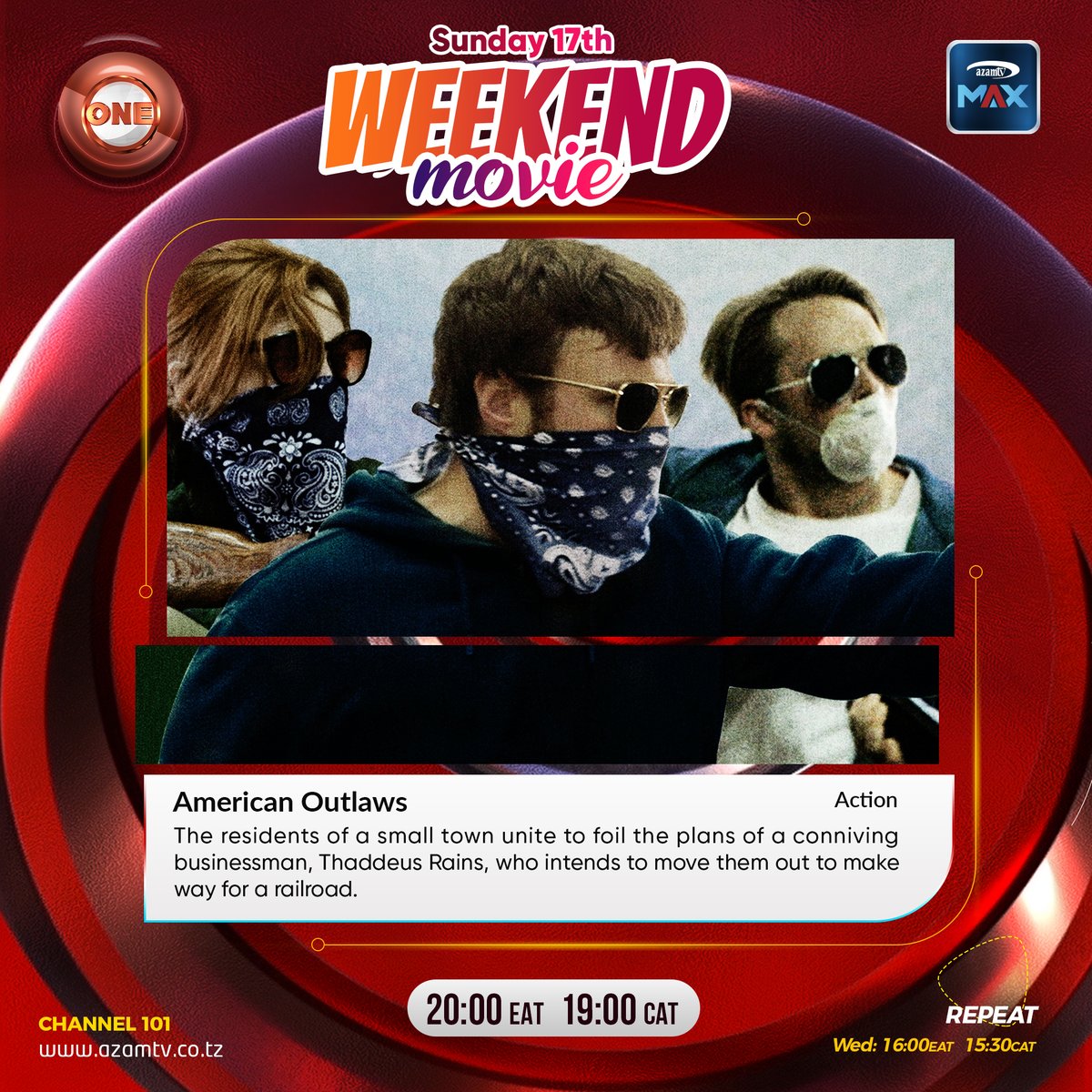 Azamtv_ug's tweet image. This weekend on #AzamOne, dont miss #AmericanOutlaws at 8:00pm 
#WeekendMovieUpdates  #AzamTVUpdates #Entertainmentforeverybody
You can also catch it on the go with #AzamTVMaxApp click on the Download link below; 
play.google.com/store/apps/det…