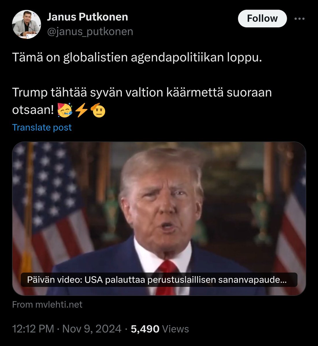 kasvismafioso's tweet photo. Putinisti fanittaa Trumpia.
Kuka olisi uskonut?!
#JanusPutkonen #mvlehti #trump #venäjä #putin #ukraina https://t.co/ZH26I7q4FB