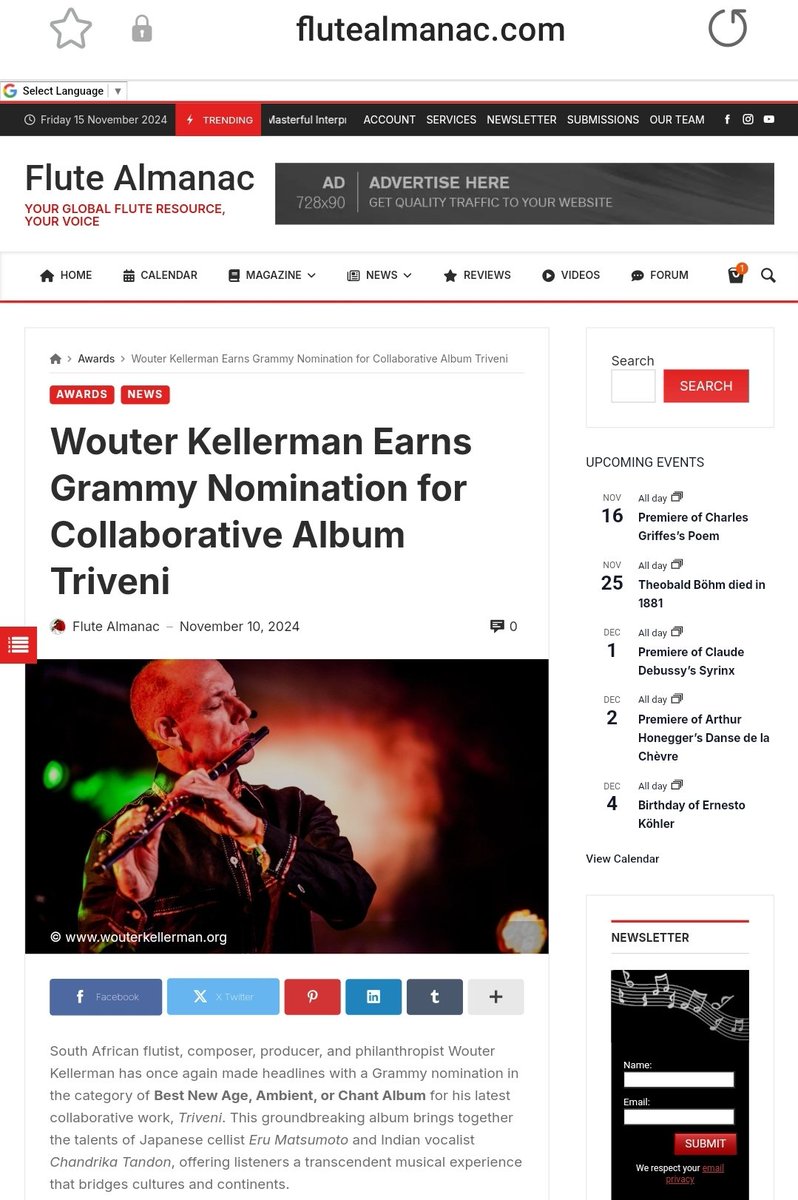 Wouter Kellerman Earns Grammy Nomination for Collaborative Album Triveni 

flutealmanac.com/wouter-kellerm… 

#flitealmanac #GRAMMYs #Grammy #Grammynomination #wouterkellerman #triveni #flute #flutist #fluteplayer #flautist #newalbum