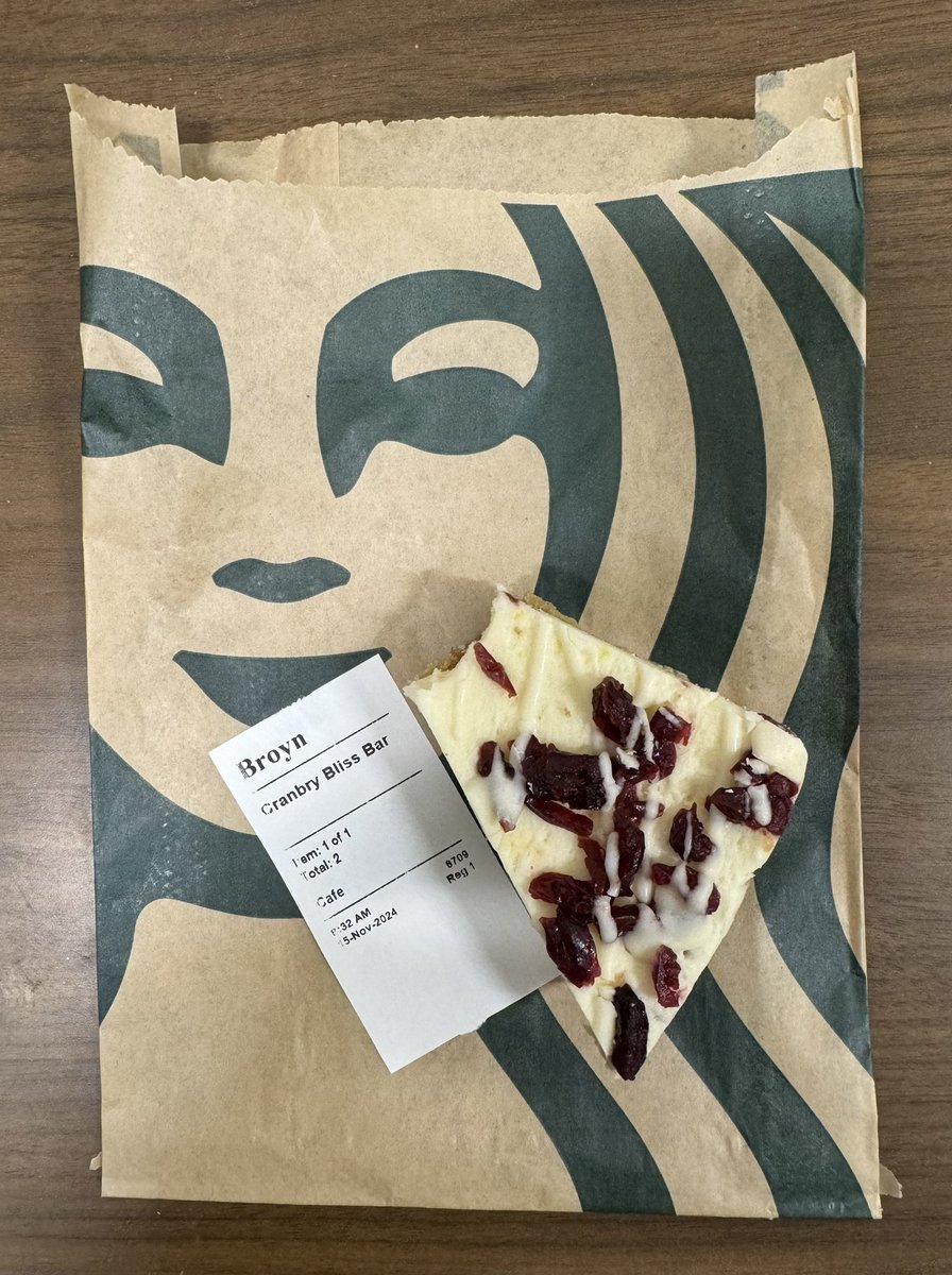 I don’t know who this Broyn person is, but their #CranberryBlissBar is delicious. #Starbucks #ThatTimeOfYear