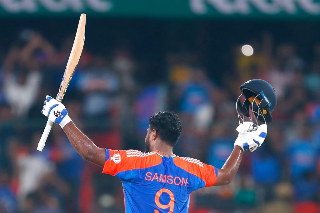 Three 💯’s in five T20I’s!
Outstanding innings by Sanju 👏👏
#SanjuSamson 
#INDvSA