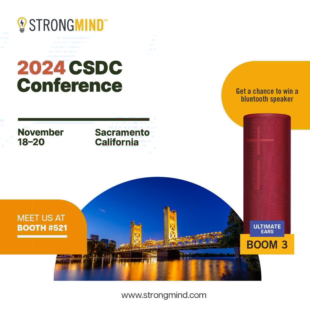 Just a few days left until CSDC 2024 kicks off! Swing by booth #521 to discover more about us and get a chance to win a Boom 3 Bluetooth speaker in our exciting raffle!

#StrongMind #CSDC2024