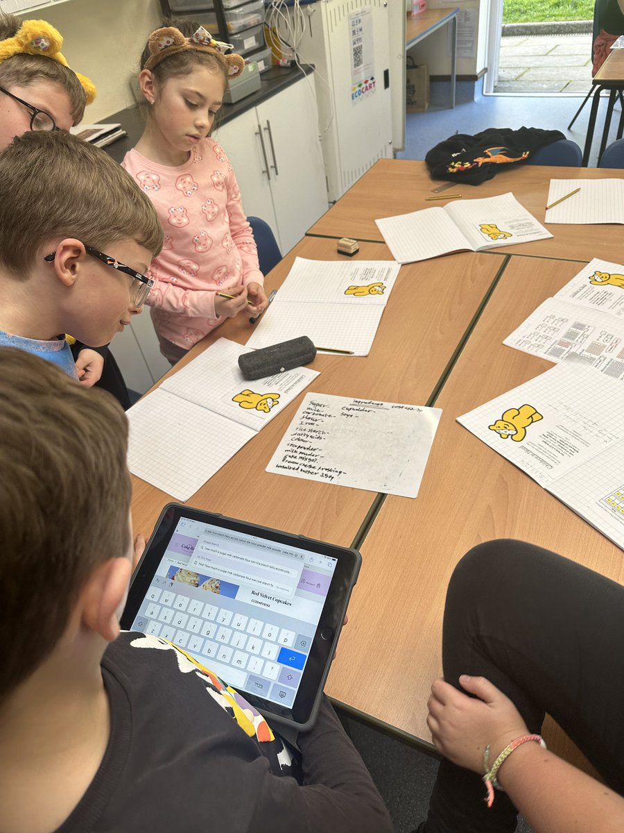 What better way to celebrate CiN than to plan a fundraiser🤩 We have been using their research and maths skills to find a recipe for a bake sale, increase serving and ingredient sizes, stay within budget, work out cost, estimate total made and profit! <a href="/BBCCiN/">BBC Children in Need</a> <a href="/WoodlandsPrima1/">Woodlands Primary</a>