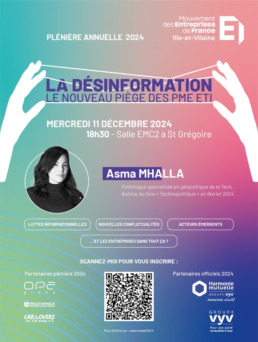 Medef35 (@medef35) on Twitter photo 🗝 Plénière Annuelle #desinformation, luttes informationnelles, nouvelles #conflictualités, acteurs émergents… Et les entreprises dans tout çà ? 💡Pour guest <a href="/AsmaMhalla/">Asma MHALLA</a> et sa contribution à la réflexion contemporaine des relations tech de l'info / pouvoir / démocratie. 🗝 Plénière Annuelle #desinformation, luttes informationnelles, nouvelles #conflictualités, acteurs émergents… Et les entreprises dans tout çà ? 💡Pour guest <a href="/AsmaMhalla/">Asma MHALLA</a> et sa contribution à la réflexion contemporaine des relations tech de l'info / pouvoir / démocratie.