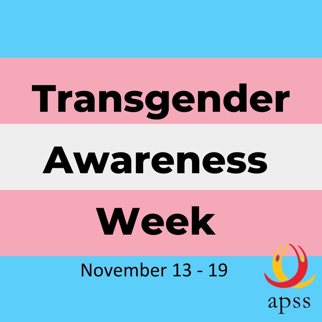 Nov. 13 to Nov. 19 marks Transgender Awareness Week. APSS recognizes the experiences of the trans community from Sask and across the globe. 

Uplift trans experiences this week and all year round. 🏳️‍⚧️🏳️‍⚧️