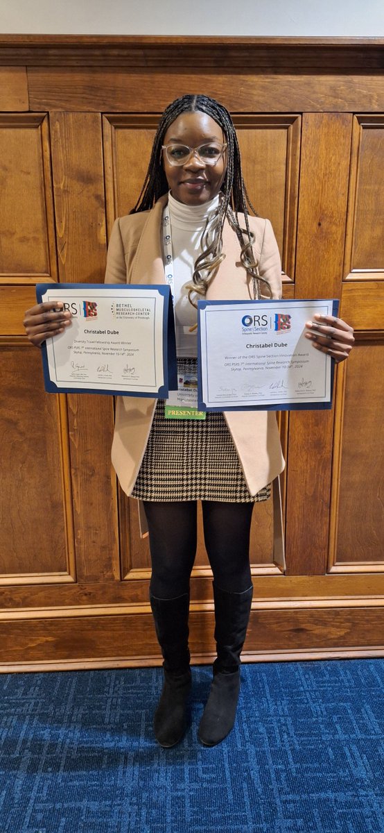 Happy Friday! Congratulations to Christabel Dube MNeuro, MRSB, PhD - one recipient of our BMRC/ORS Diversity Travel Fellowship Award, which aims to increase diversity and equitable access to spine research. @orssociety   #DiversityAndInclusion #spinesurgeon #FutureLeaders