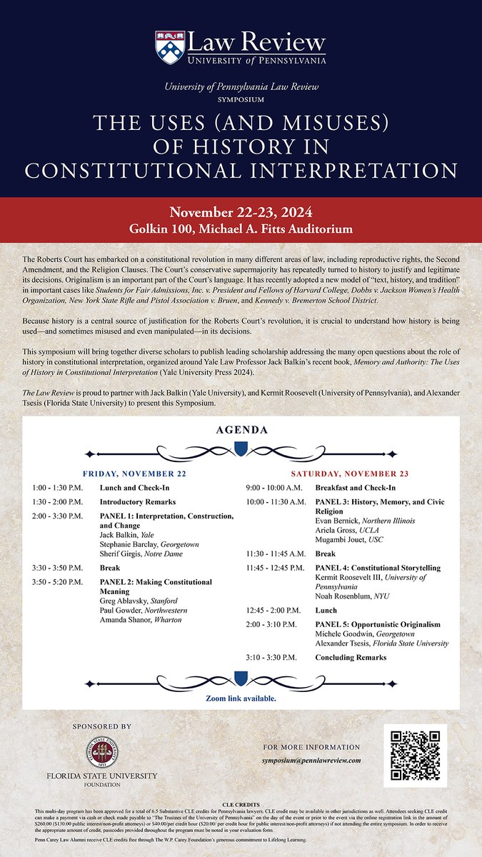 🚨UPCOMING SYMPOSIUM🚨 It’s almost here!

The Vol. 173 Symposium, The Uses (and Misuses) of History in Constitutional Interpretation will be held in-person and online on November 22-23. Link in bio for more information (and to register). We hope that you can join us!