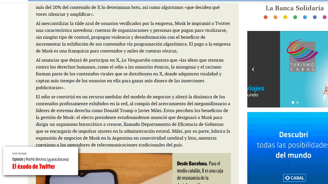 El odio como modelo de negocios. Mi nota sobre el éxodo de Twitter (X) encabezado por The Guardian y La Vanguardia: accion.coop/opinion/el-exo…