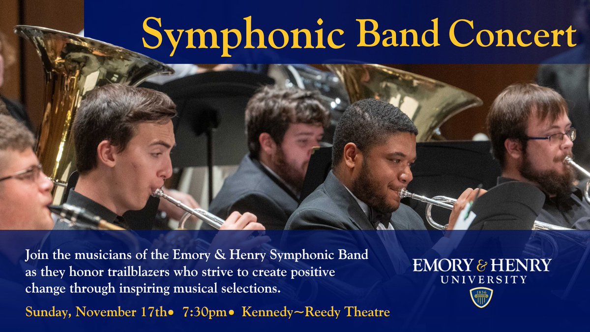 🎶 🎶 Do You Hear That? This Sunday, established wind band composers and emerging composers of E&amp;H will be playing at the Kennedy~Reedy Theatre at 7:30 pm. Experience our musical arts for $10, or listen for free as an Emory &amp; Henry Student or Employee. 🎺