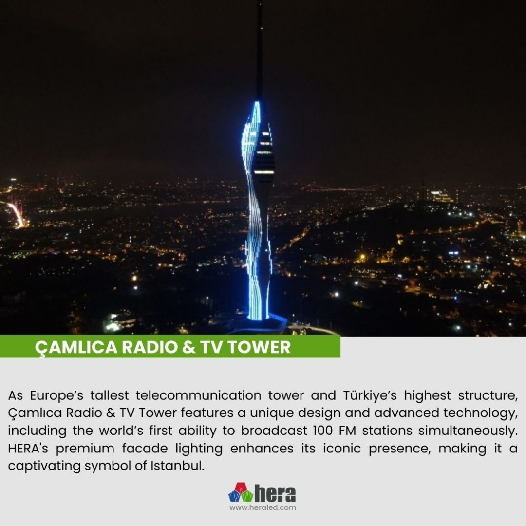 HeraLedLighting's tweet photo. As Europe's tallest telecommunication tower and Türkiye's highest structure, Çamlıca Radio &amp; TV Tower stands out with its unique design and cutting-edge technology. 
#heraled #lighting #lightingdesign  #çamlıcaradiotvtower https://t.co/OqTjXBtrRy