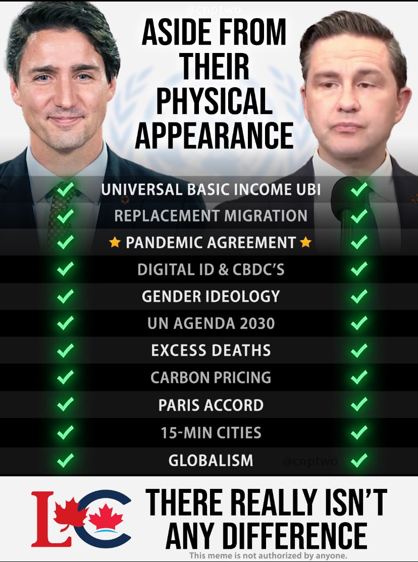 RichardBligdon's tweet image. A fake conservative majority will NOT save Canada.
1. CPC is onboard with #Agenda2030 - signed by Harper in 2015
2. Mass migration= UN Migration Pact
3.CPC and Liberal platforms - same.
4. CPC voted with libs on every bill.
5.PP is a globalist.
"Atacks" is a liberal crybaby term.