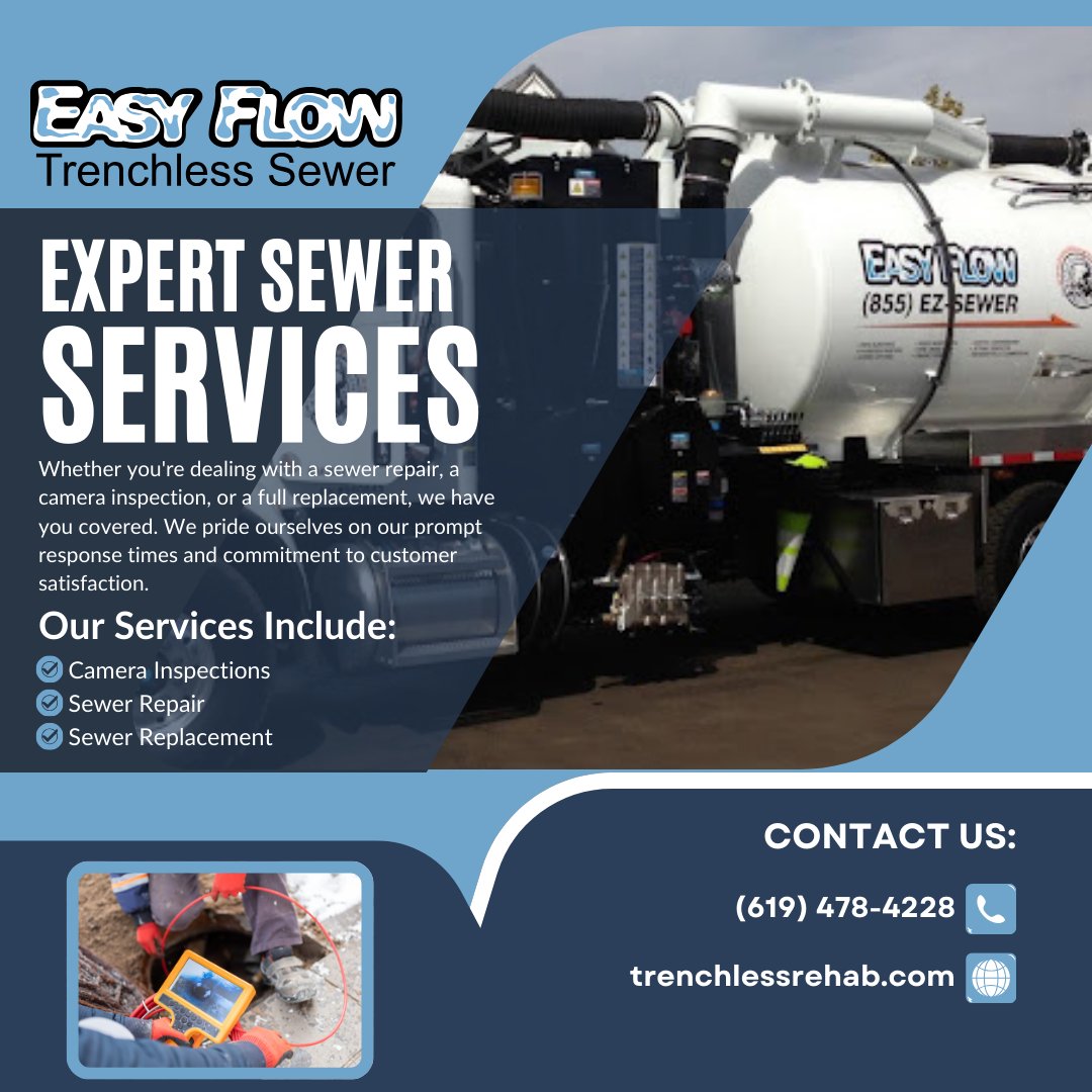 Easy_Flow_Drain's tweet photo. Easy Flow Trenchless Sewer provides expert sewer services, including camera inspections, sewer repairs, and complete replacements. Trust Easy Flow to keep your sewer systems running smoothly with our reliable and efficient services. https://t.co/y1CTSOes1L