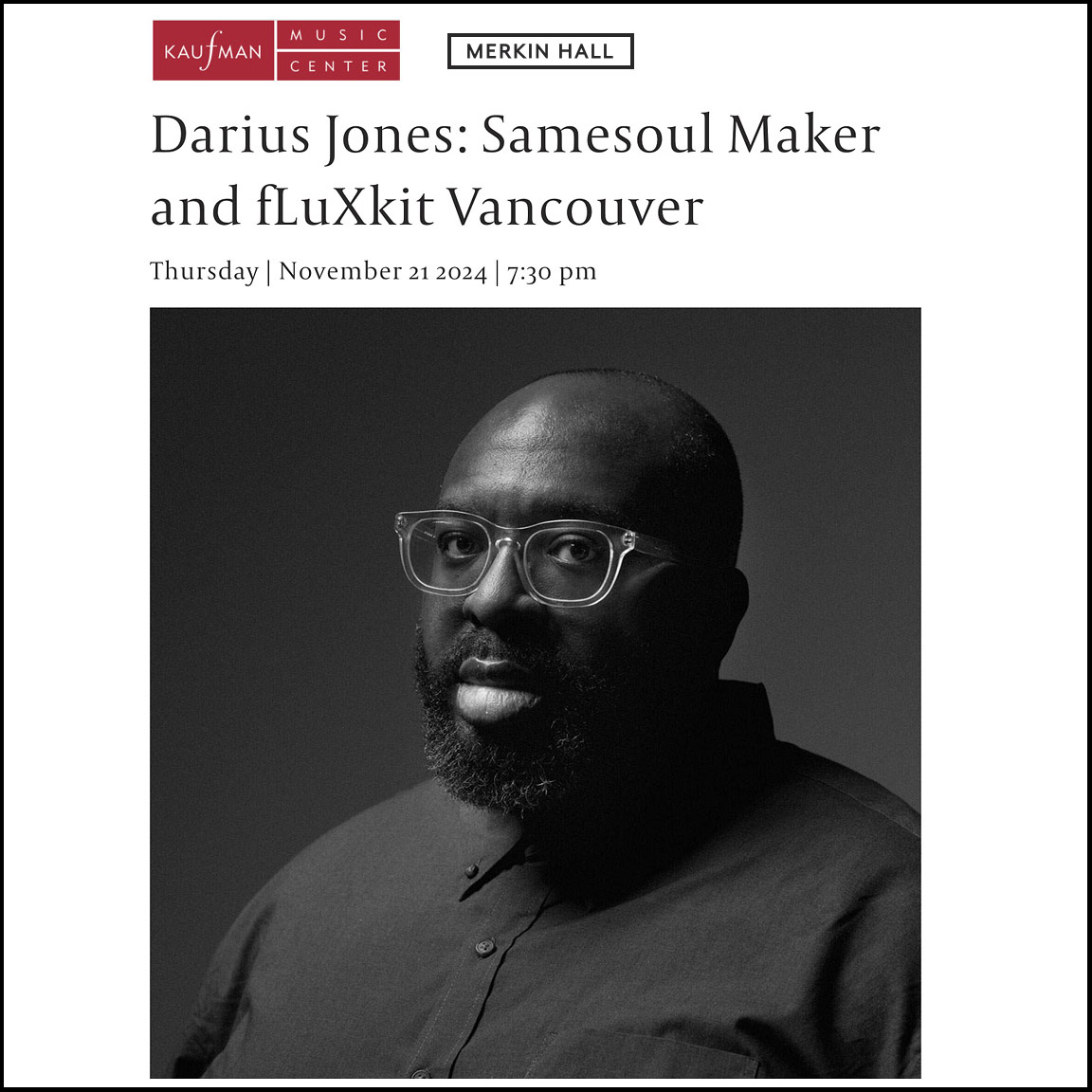 Next Thursday - November 21 - NYC.  Darius Jones' last NYC performance of 2024.  Two tremendous works: kaufmanmusiccenter.org/mch/event/dari…