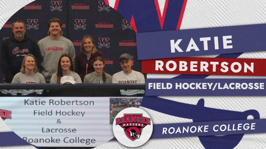 CavSportsLead's tweet photo. Congratulations to Katie Robertson on her commitment to Roanoke College! Katie will be attending Roanoke next year and be a member of the field hockey AND lacrosse team. Great job Katie‼️‼️
#CavStrong #CavsSupportCavs #oneWOODSON https://t.co/VpU3ytvek2