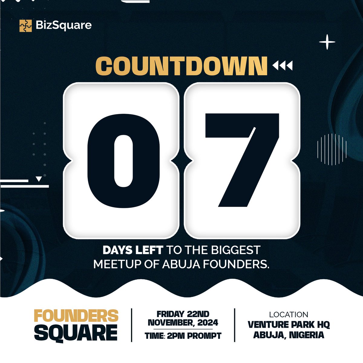 bizsquare's tweet photo. It’s One Week To “Founders Square” and We are so Ready For this Hangout!!!
If you haven’t secured your seat,this is the time for you to do so!
We can’t wait to connect with you!
#abujabiggestfoundersmeetup #comnunityhangout #founders #pitchperfect #abujahangout https://t.co/e7BMUYlsLk