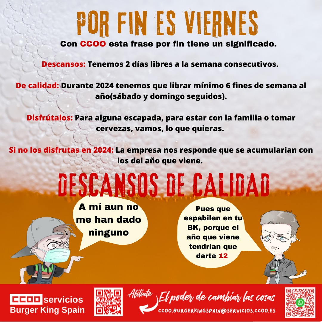 ccooburgerking's tweet photo. Un tema que muchos olvidan a la hora de hacer turnos. 
si quieres estar al día de tus derechos y novedades en nuestra empresa, de una manera fácil y cómoda, puedes seguir nuestro canal de Whatsappp
https://t.co/utWtcGXrmz https://t.co/Bkvxx09Lv7