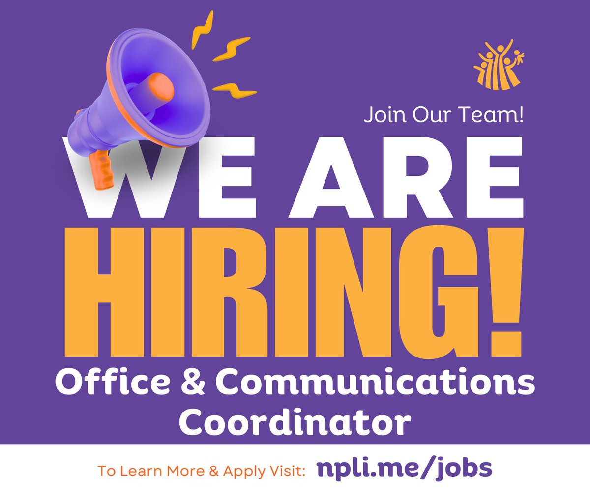 NationalPLTI's tweet photo. 🌟 We’re Hiring! 🌟 NPLI is looking for an Office &amp; Communications Coordinator to support our national team &amp; amplify parent leaders working toward equity &amp; social justice.

📍 Remote | 💼 $58K–$62K | 📅 Apply by December 6
Learn more &amp; apply: https://t.co/K8MLEGpCr9 https://t.co/B2Ew0yx06t