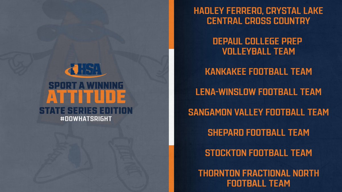 IHSAddATude's tweet image. It’s another weekend of fall sports action. These individuals and teams were recognized by @IHSAOfficials and IHSA schools for their displays of sportsmanship during the @IHSA_IL State Series. Thanks for being great examples of how to #DoWhatsRight!