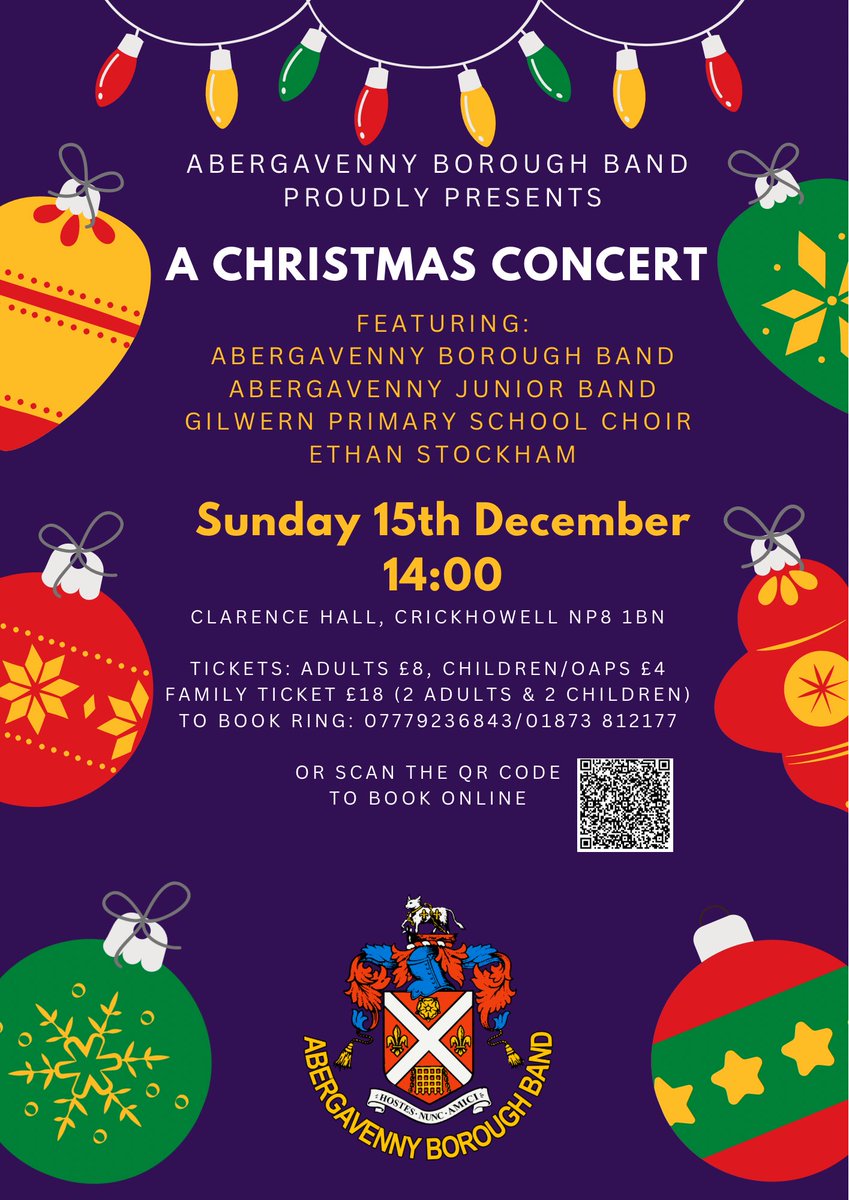 We are excited to announce our Christmas Concert on Sunday 15th December 2024 featuring our fabulous Junior Band, Gilwern Primary School Choir and the wonderful Ethan Stockham. 

Details of how to book in the poster below! 

ticketsource.co.uk