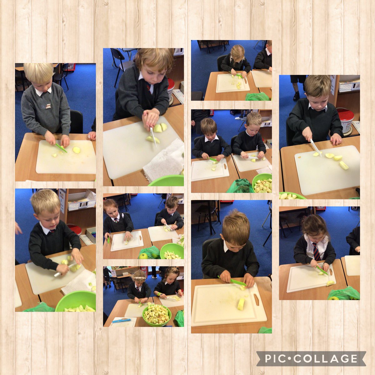 MrsPattersonC's tweet photo. A snapshot of our past two weeks in Reception @Hollymountbury . In art, we created transient art firework pictures and explored texture to create a poppy. Next a trip to the orchard to harvest apples, before slicing and stewing them.  Finally, we enjoyed all our hard work!🍏🍎😋 https://t.co/UgbcoRoqV9