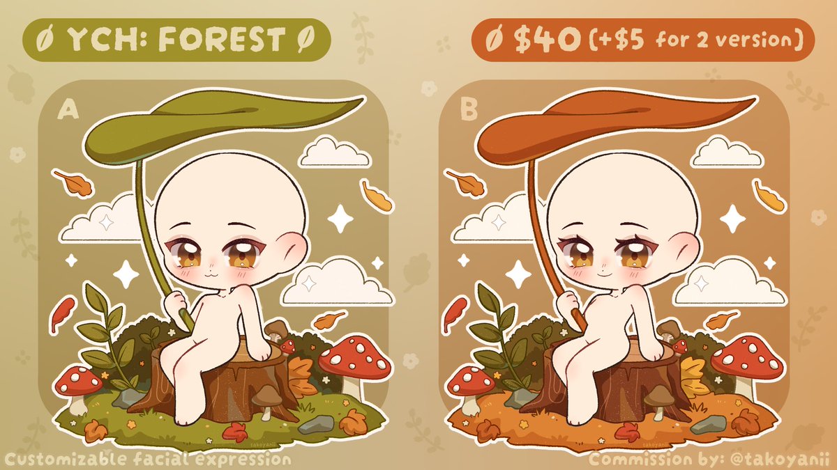 takoyanii's tweet photo. 🌿🍄 YCH: FOREST 🍄🌿
‼️ COMMISSION + GIVEAWAY ‼️

🤍 Like + RT to join giveaway! Ending in 3 days ✨

⇢ $40 (+$5 for both version)
💌Request via DM or Ko-Fi link in reply!

Likes &amp; RT appreciated! 🥹🤍 https://t.co/LtOydfY9uJ