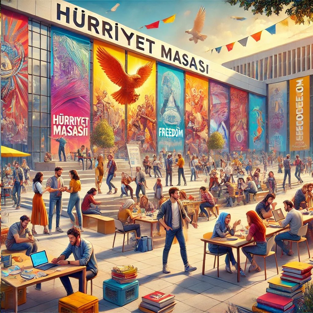 hurriyetmasasi's tweet photo. 🙌Yapay zekadan Hürriyet Masası'nı resmetmesini istedik.

🗽Sizleri de liberal öğrenci topluluklarınızın nasıl göründüğünü resmetmeye davet ediyoruz! https://t.co/oeyLzemmyH