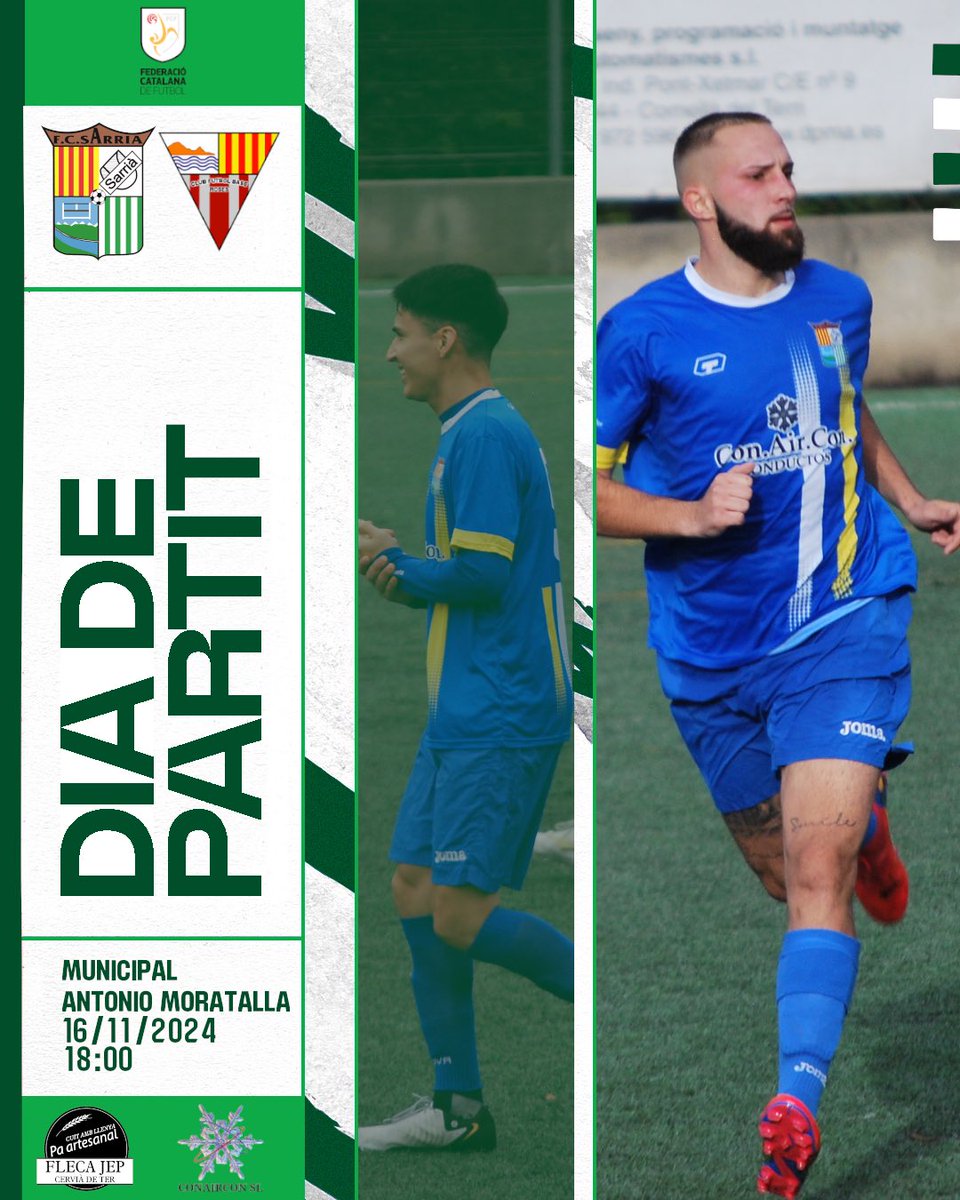 Jornada 9 - Tercera Catalana
  ⚔️ Primer Equip 🆚 <a href="/cfbaseroses/">cfbaseroses</a> 
📆 Dissabte 16/11
⏰ 18:00h  
📍Camp de futbol Mpal. Antonio Moratalla

💚🤍 Vina animar al primer equip