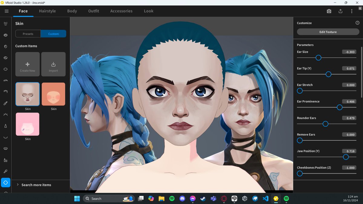 _mantouu's tweet photo. I made (Arcane) Powder's face in VRoid for fun! https://t.co/1o7hagchHg