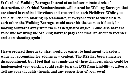 Thought up a good way to fix the DSS.

#Helldivers2