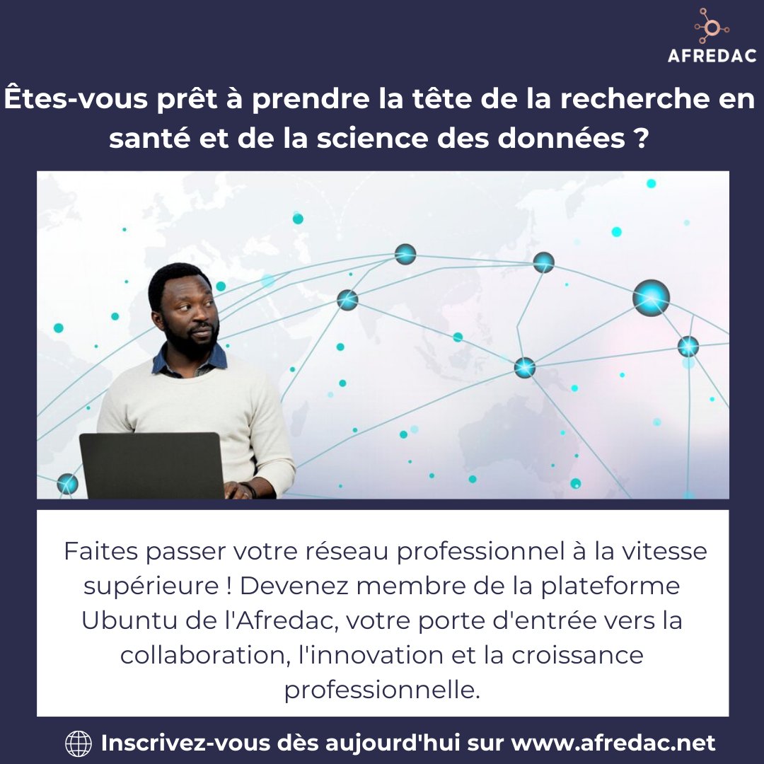 Are you a health researcher or data scientist looking to expand your network with like-minded professionals?

Discover Afredac’s Ubuntu Platform power to connect, collaborate, and grow across 35+ countries in Africa!

Sign up today at afredac.net

#Afredac