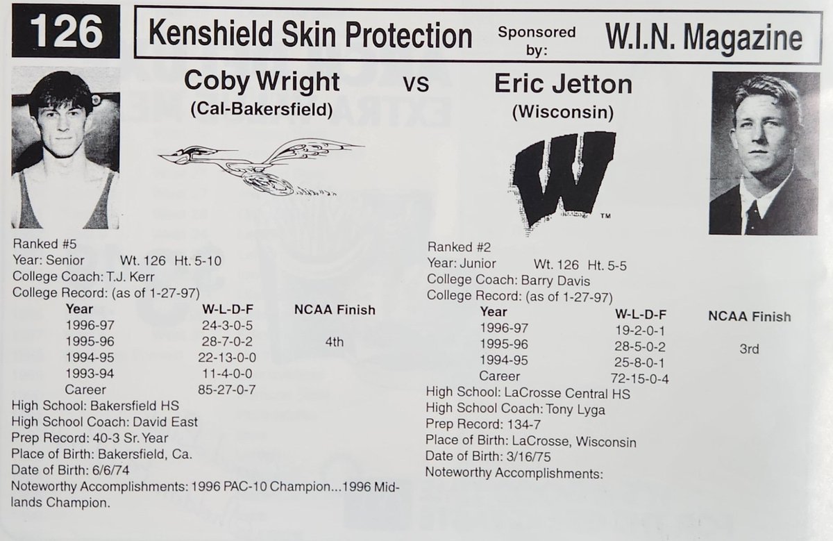 davidmorgan118's tweet image. 1997 NWCA All-Star Classic Match ups.

118 lbs. - 142 lbs.