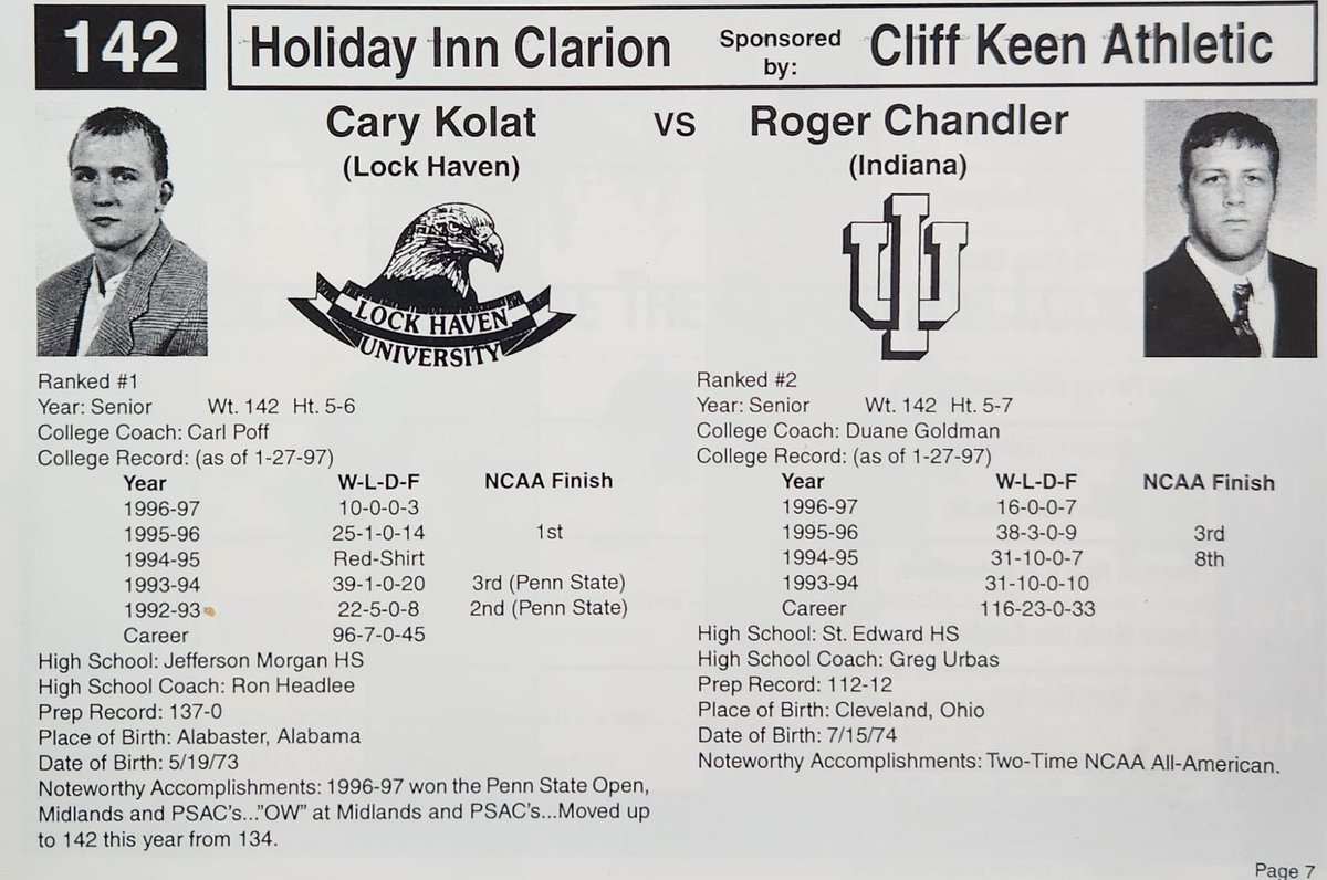 davidmorgan118's tweet image. 1997 NWCA All-Star Classic Match ups.

118 lbs. - 142 lbs.