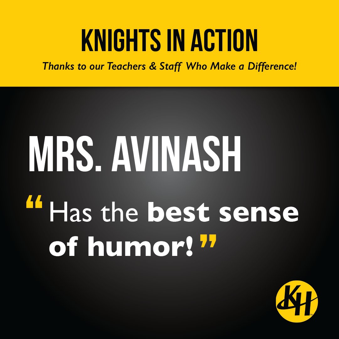 KenowaHills's tweet photo. “Mrs. Avinash has the best sense of humor literally anybody could ask for and can make anybody’s day better!”🖤💛
 
#KnightsInAction #KnightCommunity #KnightPride #ValueSupportEmpower https://t.co/BfPRpxqL8C