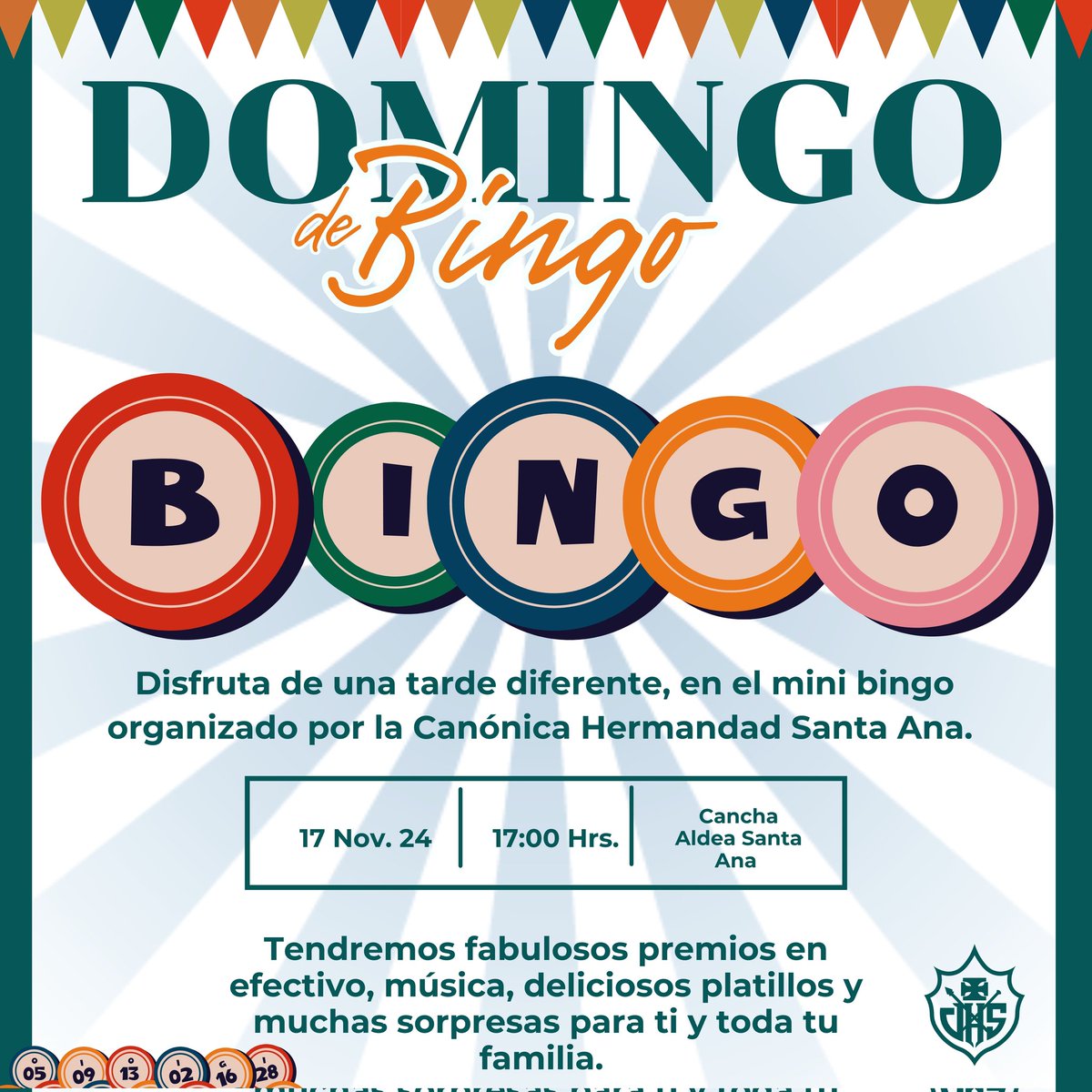 4toDomingoSA's tweet photo. Hermandad Santa Ana | Domingo de Bingo.
Vivamos una tarde diferente colaborando y ganando.
Habrá fabulosos premios en efectivo, música, deliciosos platillos y muchas sorpresas más.
📍Cancha Aldea Santa Ana.
📆 17 de Noviembre 2,024.
🕜 17:00 hrs. (05:00 p.m.)
¡No faltes! https://t.co/1VHeH4Vlnb