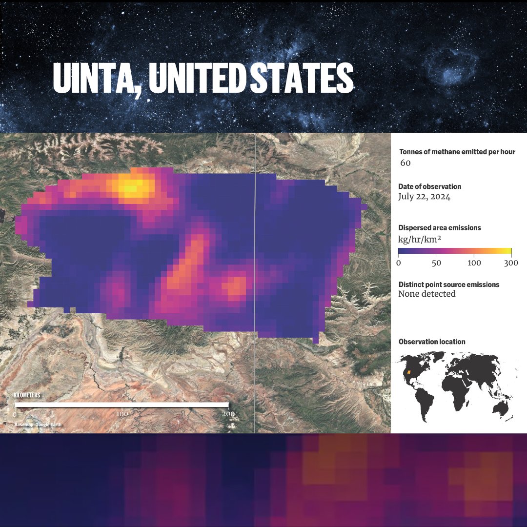 MethaneSAT's tweet photo. NEWS: We just released groundbreaking new high-res images of methane emissions. For the first time, we can see the full picture of emissions over vast oil and gas fields. 👁️🌏