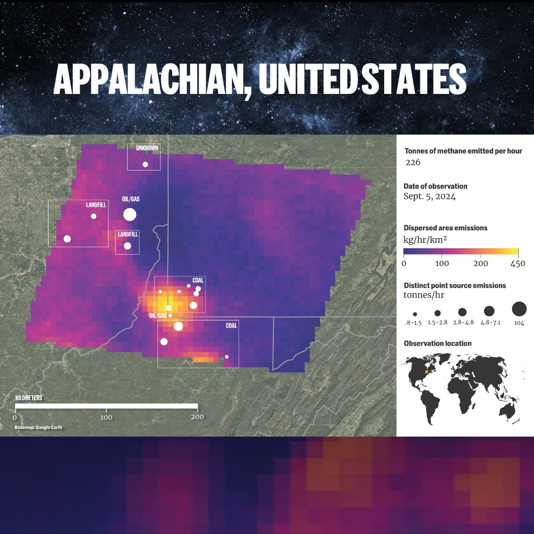 MethaneSAT's tweet photo. NEWS: We just released groundbreaking new high-res images of methane emissions. For the first time, we can see the full picture of emissions over vast oil and gas fields. 👁️🌏