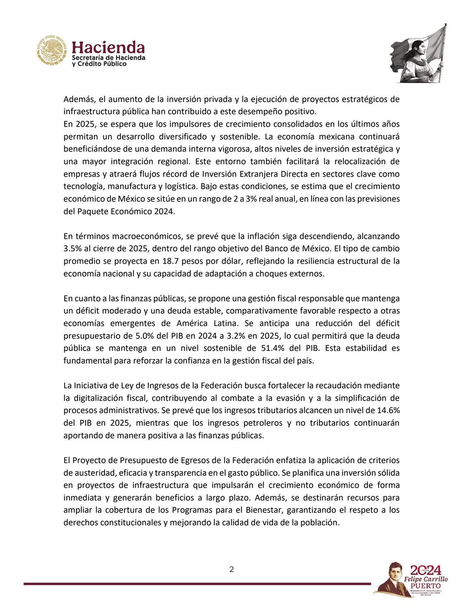 Hacienda_Mexico's tweet image. La Secretaría de Hacienda y Crédito Público entrega el Paquete Económico 2025 al H. Congreso de la Unión.

gob.mx/shcp/prensa/28…

#ComunicadoHacienda