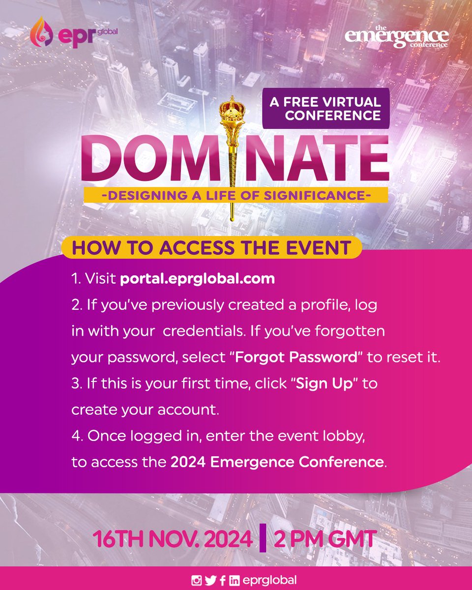 eprglobal's tweet photo. Getting Ready for Emergence 2024? 

Here’s how to get in:

Visit https://t.co/CDAzDPOSIT
Log in or sign up
Enter the event lobby

It’s that simple! See you there!

#Dominate #TheEmergenceConference2024 #EPRGlobal https://t.co/HgwbCyl5Pi