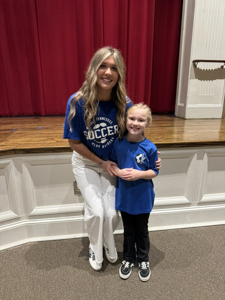 wheat84's tweet photo. Landree was invited to watch her favorite person in the world sign her national letter of intent to play soccer at Middle Tennessee State University yesterday.  Thank you @EllaSellers25 for always taking time to help Landree with her soccer and just hang out with her! https://t.co/ZVau0ios0W