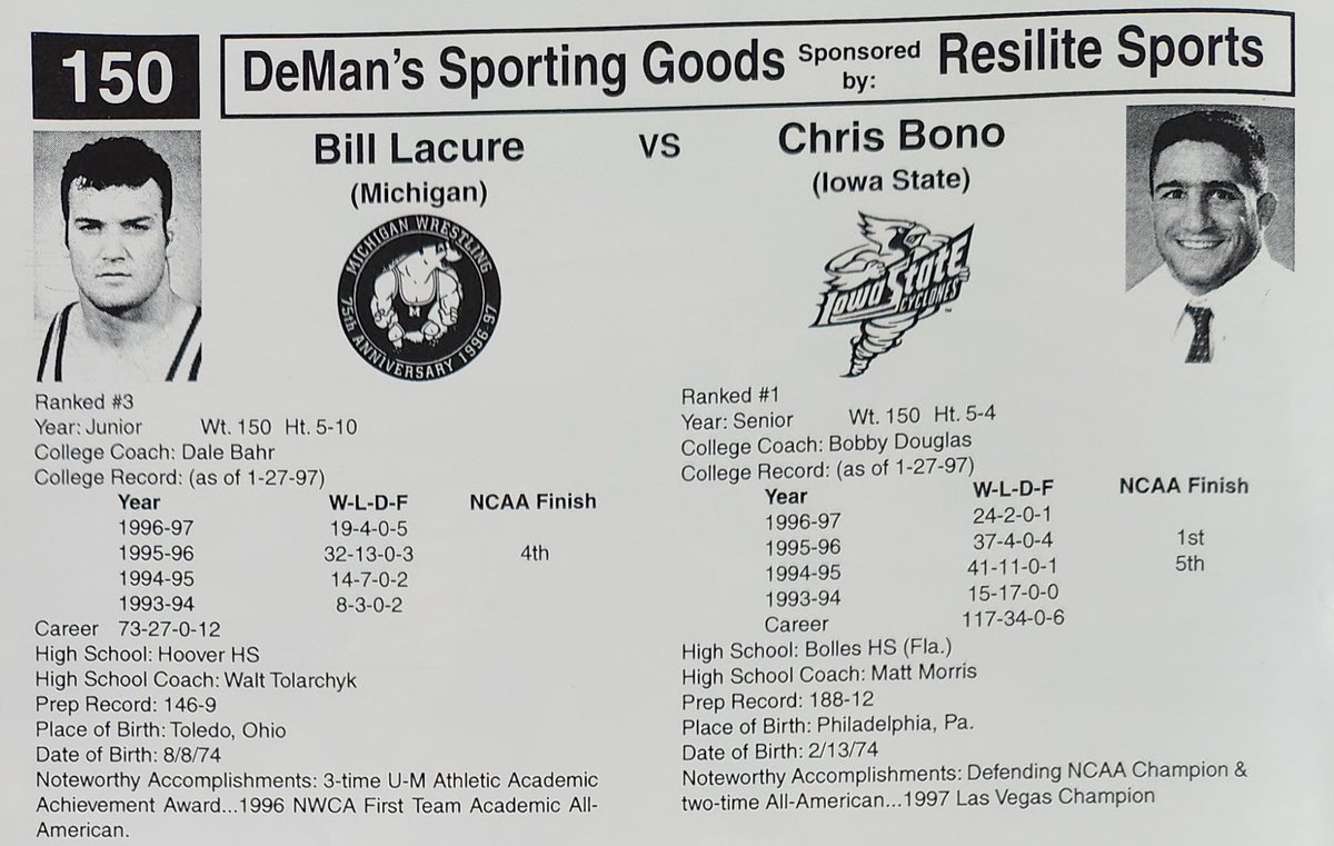 davidmorgan118's tweet image. 1997 NWCA All-Star Classic Match Ups.

150 lbs. - 177 lbs.