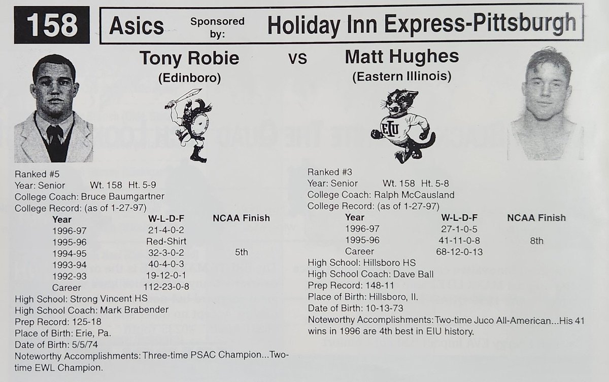 davidmorgan118's tweet image. 1997 NWCA All-Star Classic Match Ups.

150 lbs. - 177 lbs.