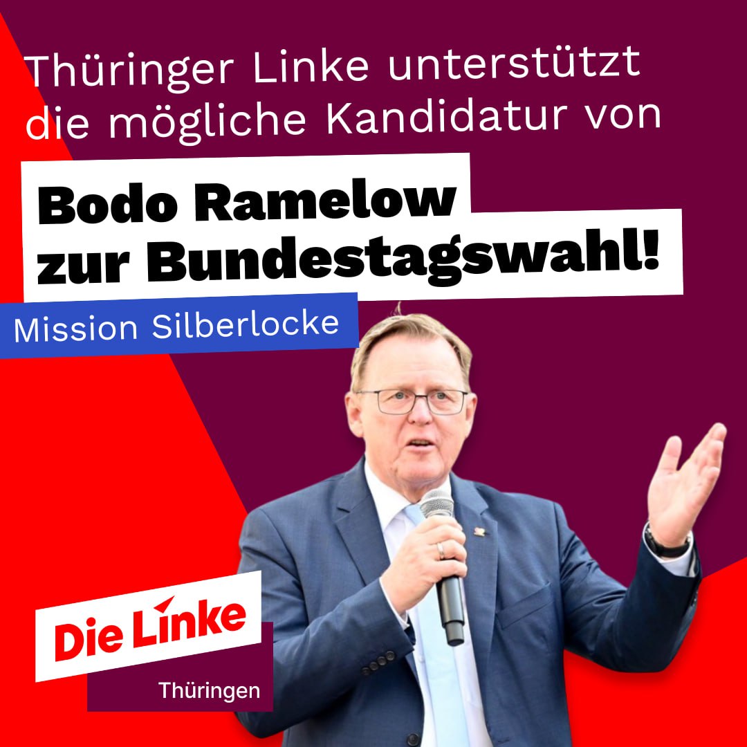 Thüringer #Linke begrüßt einstimmig mögliche Kandidatur von <a href="/bodoramelow/">Bodo Ramelow</a> für den #Bundestag. Seit dem #AmpelAus gibt es eine Eintrittswelle in <a href="/dieLinke/">Die Linke</a>: die-linke-thueringen.de/start/aktuell/…