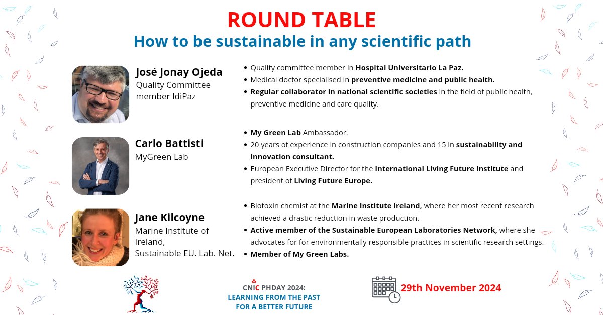 You can't miss our round table: how to be sustainable in any scientific path 🌱  Our amazing speakers will be José Jonay Ojeda, Carlo Batisti, and Jane Kilcoyne 🙌🏻