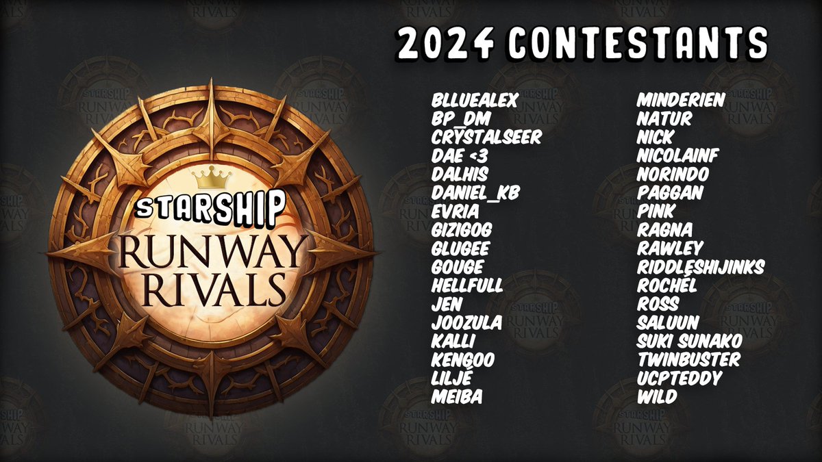 Starship_eu's tweet photo. We are super excited to announce the contestants for this year's Runway Rivals! 🥳 

Will these fabulous fashionistas have what it takes to impress our judges? Join us on Twitch 24/11/24 to see them strut their stuff! 

#WeAreStarship #kindofacult #RunwayRivals https://t.co/HQchUndrhF